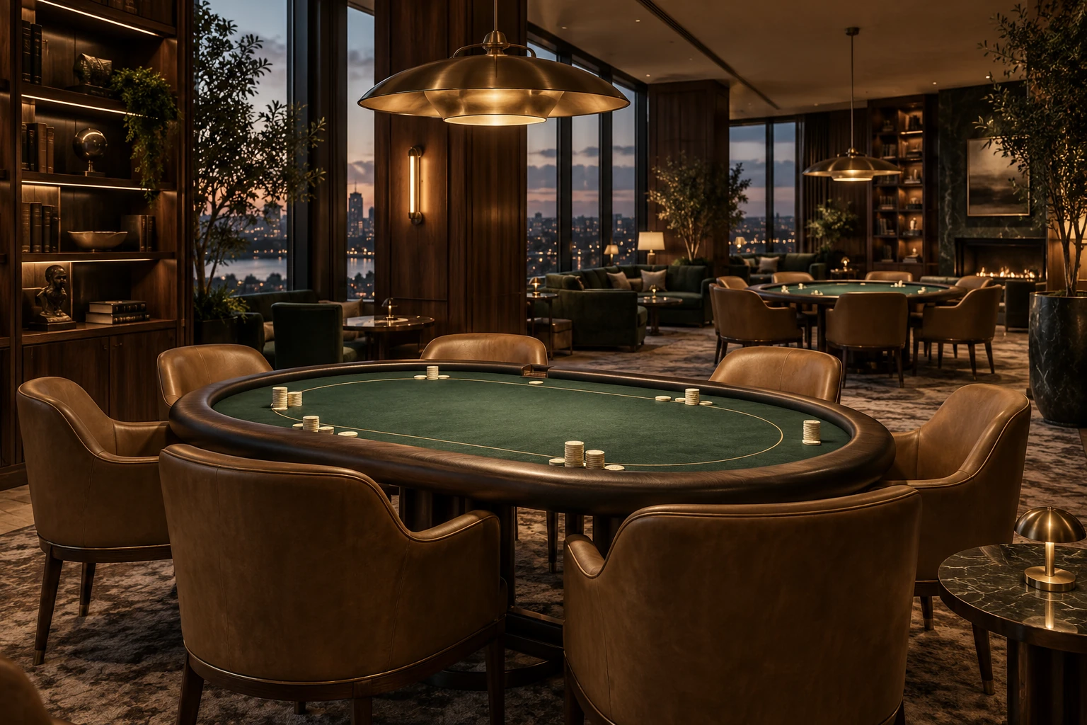 A contemporary club lounge with warm lighting